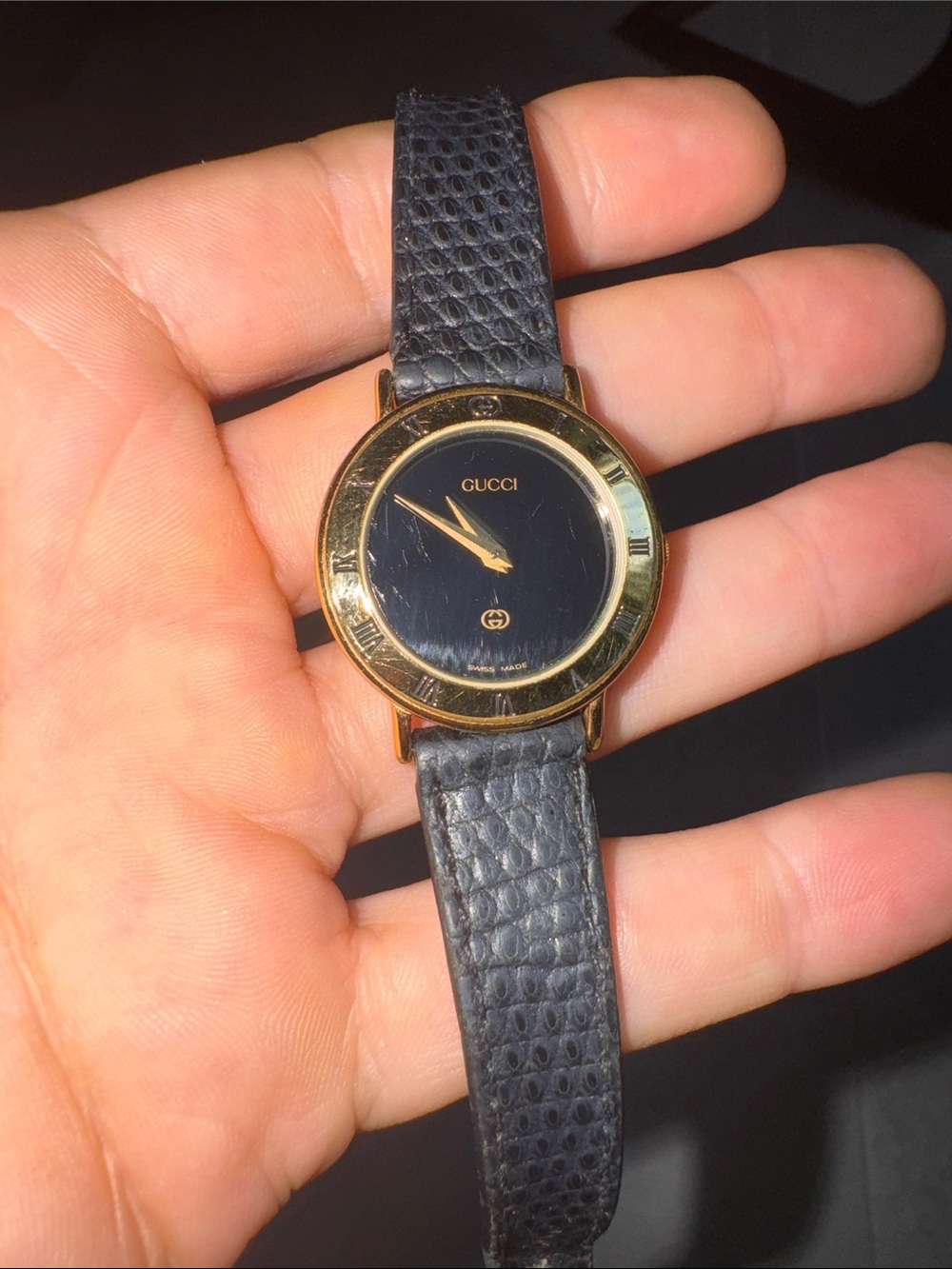 Gucci Black & Gold Leather Strap Watch - Vintage WORKS